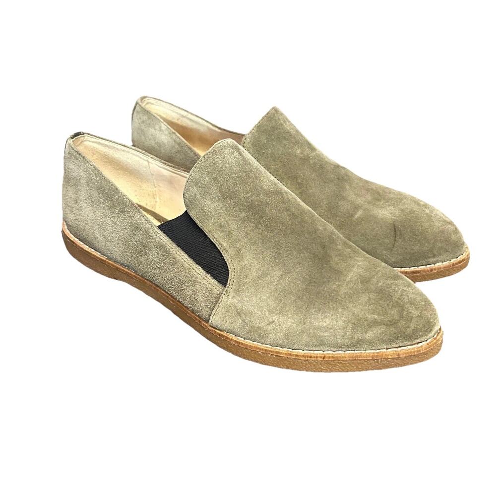 Nine West Quinko Suede Slip On Loafers Womens 7.5 Olive Minimalist Comfort Flats
